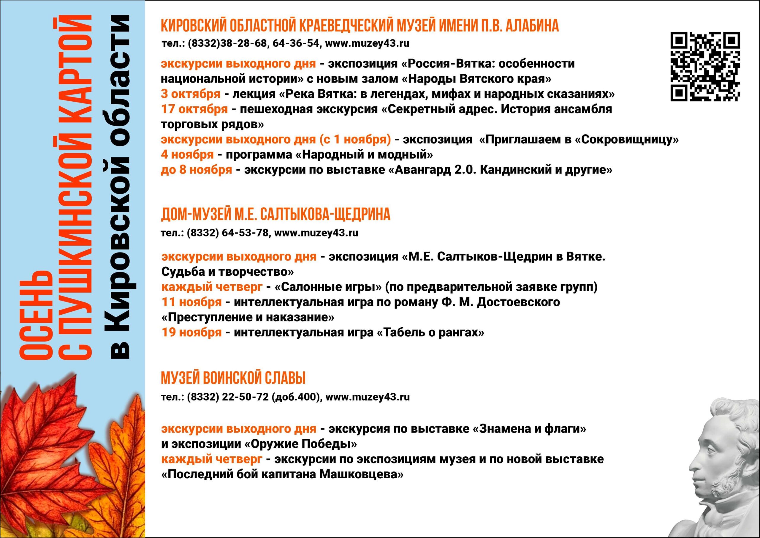 Кировский областной краеведческий музей им. П.В. Алабина — мероприятия по Пушкинской карте
